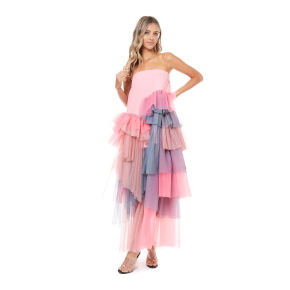 NEW Tov Holy Pink Tiered Tulle Maxi Skirt Dress S M L XL MSRP $262 - Picture 3 of 10